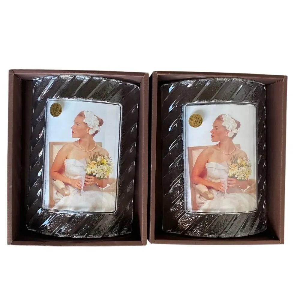 TWO Cristal d'Arques Lead Crystal Picture Frames Curved Wedding France 4